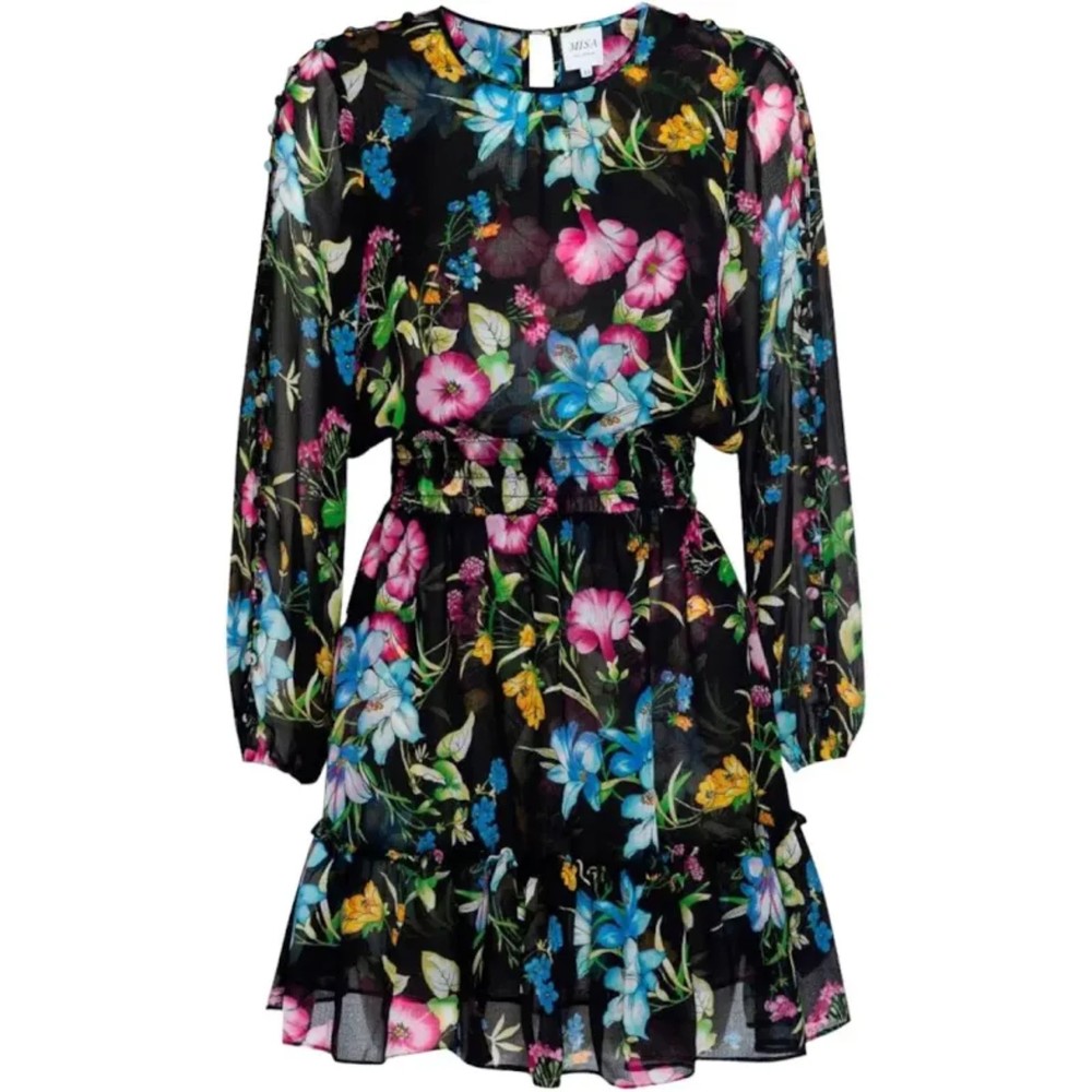 Misa Los Angeles | Callae Black Floral Smocked Mini Dress Size Medium